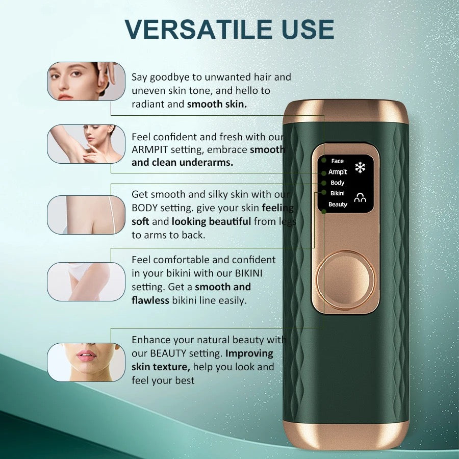 Épilateur IPL À Fonction De Refroidissement 5-en-1 : Visage, Corps, Bikini, Aisselles, Peau, Écran LCD