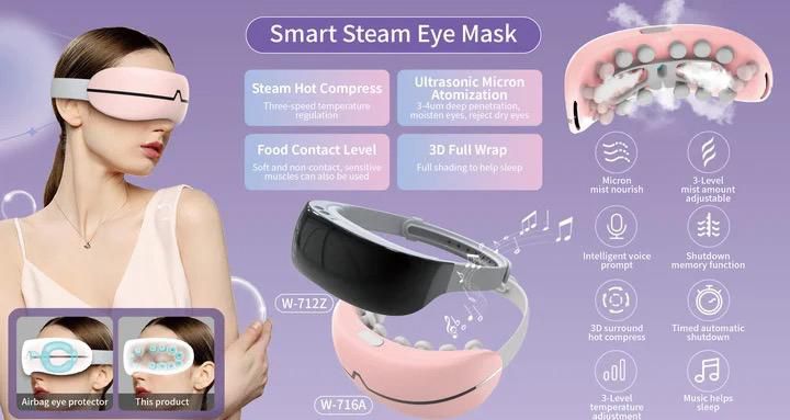 Masque de Massage Oculaire Intelligent : Compression Chaude, Brumisation, Musique, 3 Modes, Relaxation des Yeux